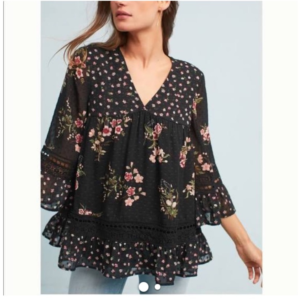 ☘️🌸 Anthropologie Maeve black floral  blouse 🌸☘️
